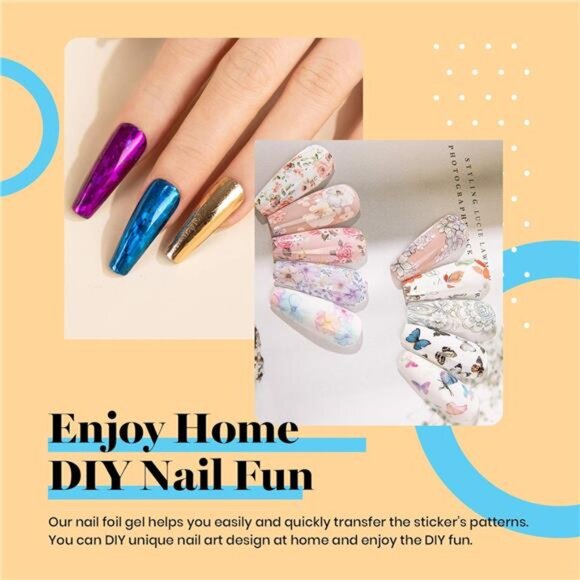 Nail Foil Glue Gel 2 Bottles 15ML with 20PCS Flower Butterfly and Metal Foil - Picture 2 of 7